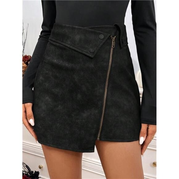 Variété Boutique Dresses & Skirts - PU Leather Skirt Women, Unique Design, High Waist Slim Fit A-Line Mini Skirt